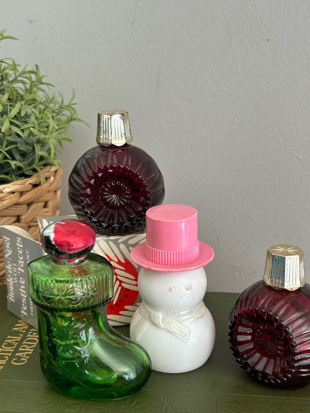Avon Holiday Bundle Glass Bottle Snowman Decanter Perfume Cologne Bottles